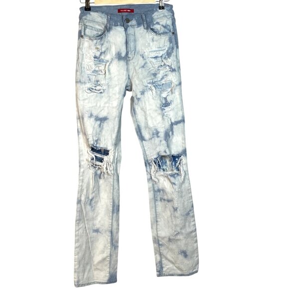 Smoke Rise NY Red Straight Blue Acid Wash Distressed Streetwear Y2K Jean Size 28 - Picture 1 of 11